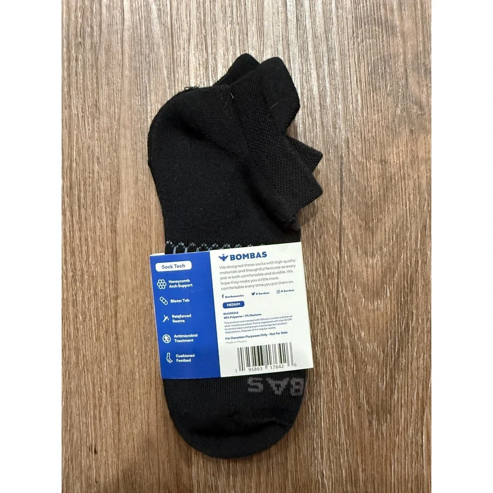 Bombas Ankle Socks Black Medium Cushioned Honeycomb Arch Support Blister Tab NEW